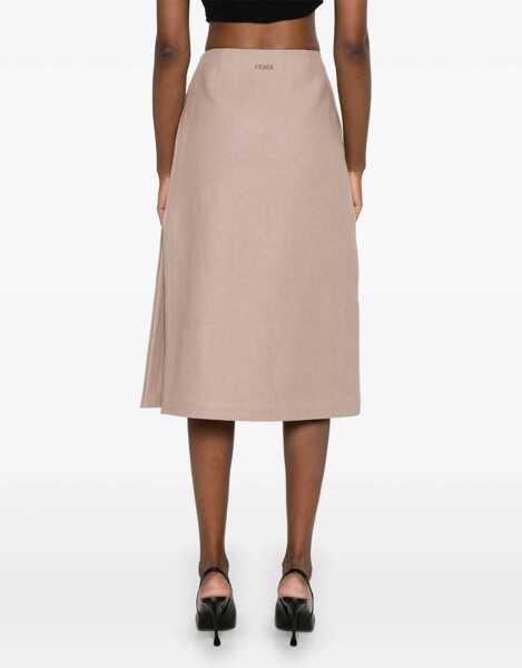 Fuste casual Fendi Waxed Linen Skirt BEIGE Femei (BM 17989705) 4