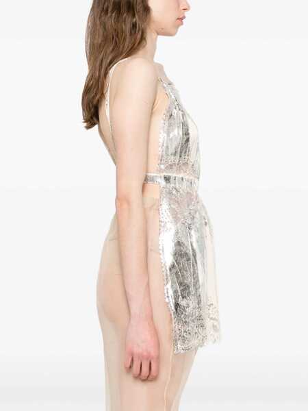 Bluze RABANNE Laminated Pleated Satin Top IVORY Femei (BM 17989732) 3