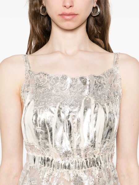 Bluze RABANNE Laminated Pleated Satin Top IVORY Femei (BM 17989732) 5