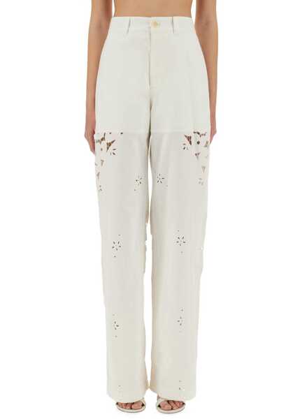 Pantaloni casual MARINE SERRE Upcycled Linen Pants WHITE Femei (BM 17991745) 1