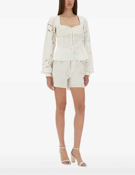 Bluze MARINE SERRE Upcycled Linen Top WHITE Femei (BM 17991766) 2