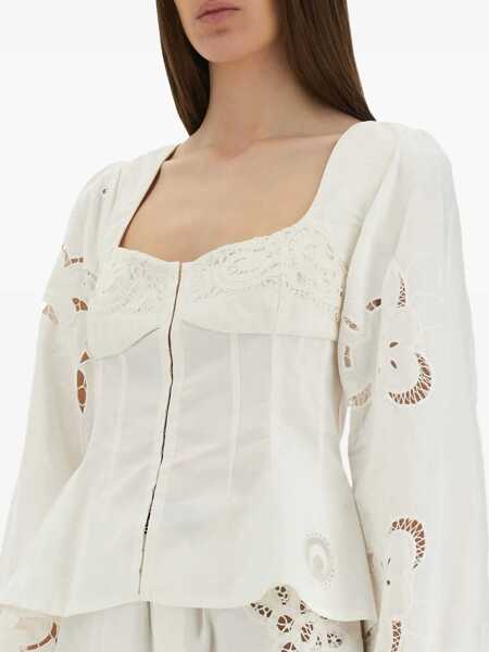 Bluze MARINE SERRE Upcycled Linen Top WHITE Femei (BM 17991766) 4