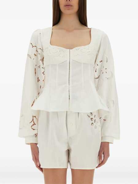 Bluze MARINE SERRE Upcycled Linen Top WHITE Femei (BM 17991766) 1