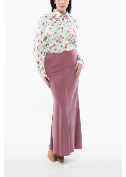 Fuste lungi Max Mara Studio Linen Blend Goyali Skirt With Slit Burgundy Femei (BM 17993233) 4