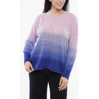 Pulovere casual Cable Knit Wool Pullover With Degradè Motif Femei
