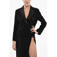 Sacouri Double Breasted Blazer With Satin Details Femei