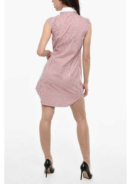 Rochii scurte DSQUARED2 Tie Neck Awning Striped Mini Shirtdress White Femei (BM 17993428) 2