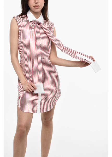Rochii scurte DSQUARED2 Tie Neck Awning Striped Mini Shirtdress White Femei (BM 17993428) 4