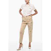 Pantaloni casual DSQUARED2 Dama - Pantaloni casual DSQUARED2 Cotton Twill Pants With Rhinestone Logo Beige Femei (BM 17993467) - B-mall.ro