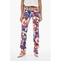 Pantaloni office Regular Waist Printed Pants With Cut-Out Details Femei
