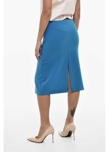 Fuste lungi DSQUARED2 Regular Waist Solid Color Longuette With Frontal Split Blue Femei (BM 17993491) 2