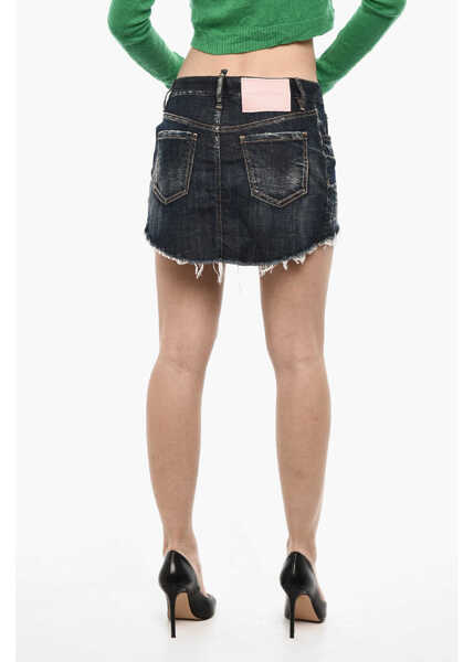 Fuste scurte DSQUARED2 Frayed Hem Denim Miniskirt Blue Femei (BM 17993503) 2