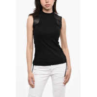 Tricouri Lace Up Cotton Top With Faux Leather Details Femei