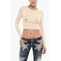 Bluze Draped Cropped Top With Embellished Shells Femei