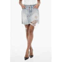 Fuste casual Distressed Effect Denim Miniskirt Femei