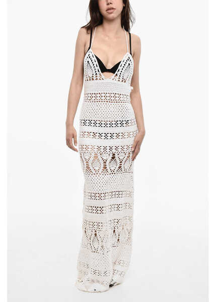 Rochii lungi DSQUARED2 Deep Neckline Crochet Maxi Dress White Femei (BM 17993728) 1