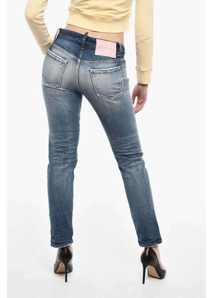 Blugi drepti DSQUARED2 Solid-Color Jeans With Charm Blue Femei (BM 17993731) 2