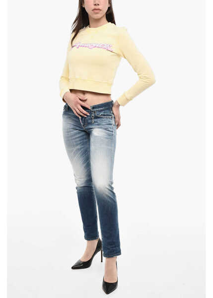 Blugi drepti DSQUARED2 Solid-Color Jeans With Charm Blue Femei (BM 17993731) 4