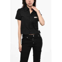 Camasi casual Cropped Short Sleeved Shirt With Breast Pocket Femei