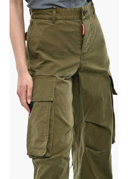 Pantaloni casual DSQUARED2 High-Waisted Cargo Pants With Satin Hem Green Femei (BM 17993764) 3