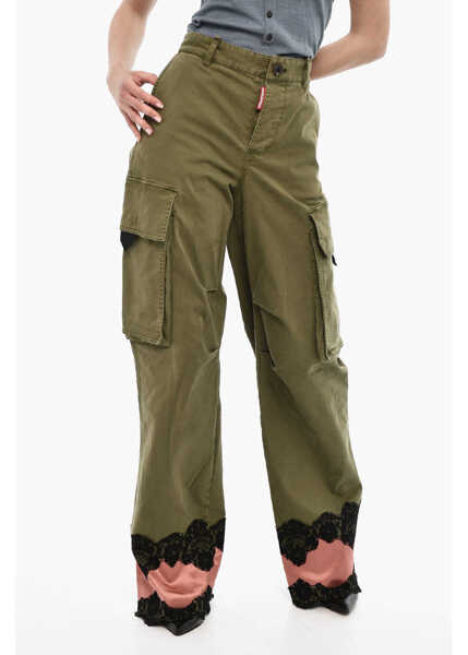 Pantaloni casual DSQUARED2 High-Waisted Cargo Pants With Satin Hem Green Femei (BM 17993764) 1