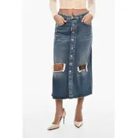 Fuste casual DSQUARED2 Vintage Effect Denim Longuette With Frontal Buttons