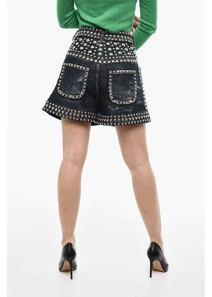 Pantaloni scurti DSQUARED2 Studded Denim Shorts Blue Femei (BM 17993782) 2