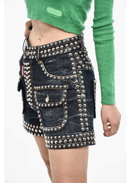 Pantaloni scurti DSQUARED2 Studded Denim Shorts Blue Femei (BM 17993782) 3