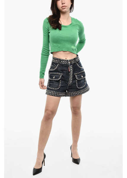 Pantaloni scurti DSQUARED2 Studded Denim Shorts Blue Femei (BM 17993782) 4