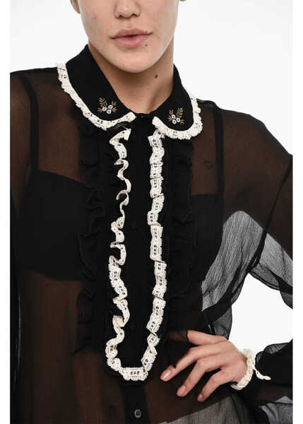 Bluze DSQUARED2 Sheer Silk Blouse With Draped Collar Black Femei (BM 17993785) 3