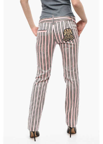 Pantaloni casual DSQUARED2 Striped Pants With Jewel Patch Pink Femei (BM 17993803) 2
