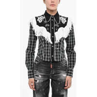 Camasi casual Checked Shirt With Fringes And Snap Buttons Femei