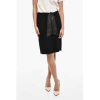 Fuste lungi Solid Color Longuette With Leather Belt And Frontal Split Femei