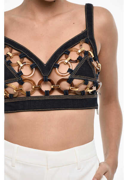 Bluze DSQUARED2 Cropped Denim Top With Cut-Out Details Blue Femei (BM 17993833) 2