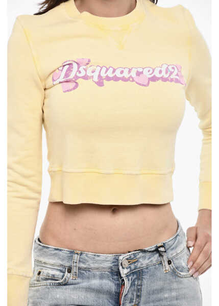 Bluze de trening DSQUARED2 Cropped Crew-Neck Sweatshirt With Frontal Logo Yellow Femei (BM 17993842) 3