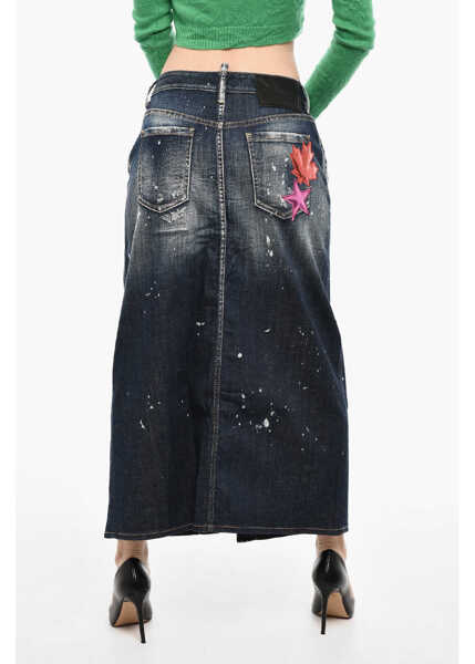 Fuste casual DSQUARED2 Denim Maxi Skirt With Metallic Leather Patches Blue Femei (BM 17993998) 2