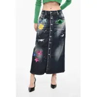 Fuste casual DSQUARED2 Denim Maxi Skirt With Metallic Leather Patches