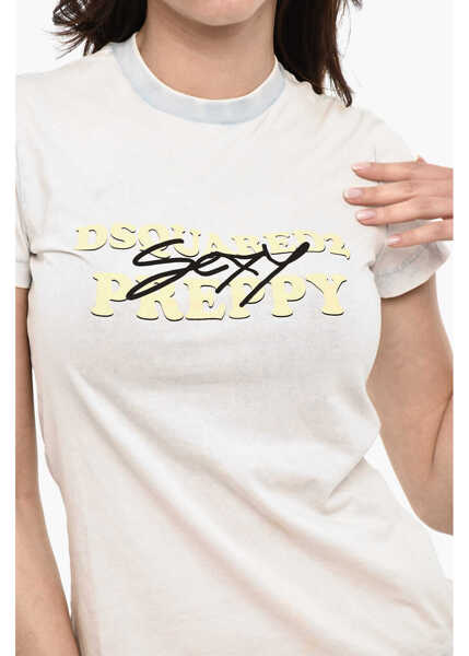 Tricouri DSQUARED2 Printed Preppy T-Shirt Delave Effect White Femei (BM 17994031) 3