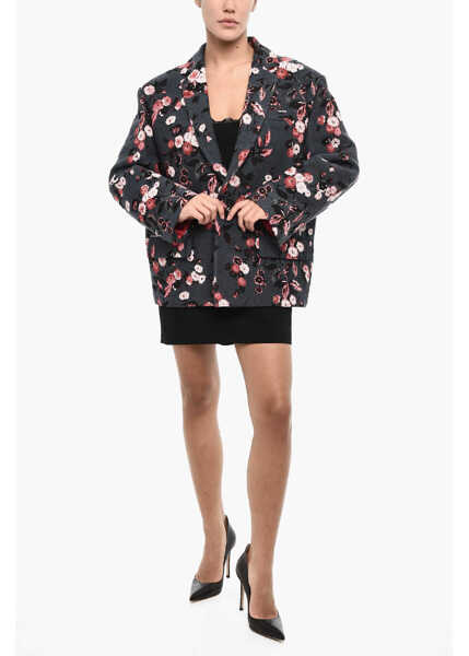 Sacouri DSQUARED2 Floral-Motif Cotton Blend Oversized Blazer Blue Femei (BM 17994037) 4