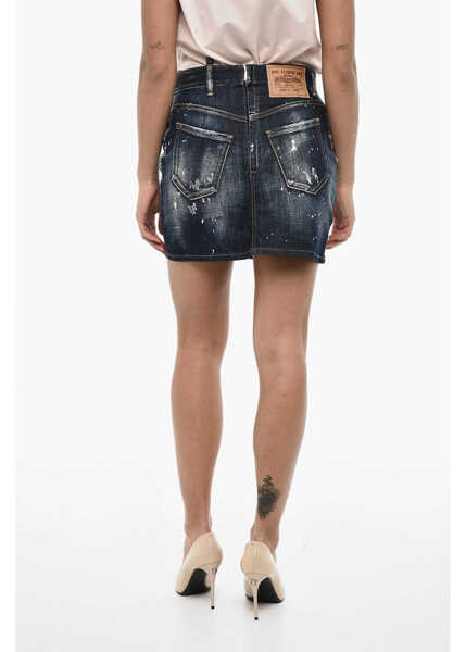 Fuste casual DSQUARED2 Vintage Effect Denim Mini Skirt With Frontal Split Blue Femei (BM 17994046) 2