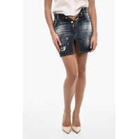 Fuste casual Vintage Effect Denim Mini Skirt With Frontal Split Femei