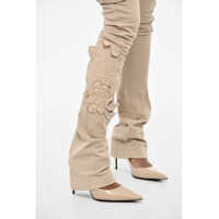 Pantaloni casual DSQUARED2 Dama - Pantaloni casual DSQUARED2 Regular Waist Cotton Twill Cargo Pants With Floral Applicati Beige Femei (BM 17994049) - B-mall.ro