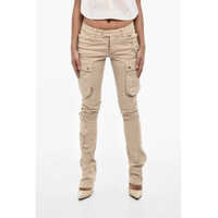 Pantaloni casual Regular Waist Cotton Twill Cargo Pants With Floral Applicati Femei