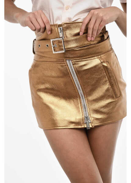 Fuste casual DSQUARED2 High Waist Metallic Leather Mini Skirt With Belt Gold Femei (BM 17994052) 3