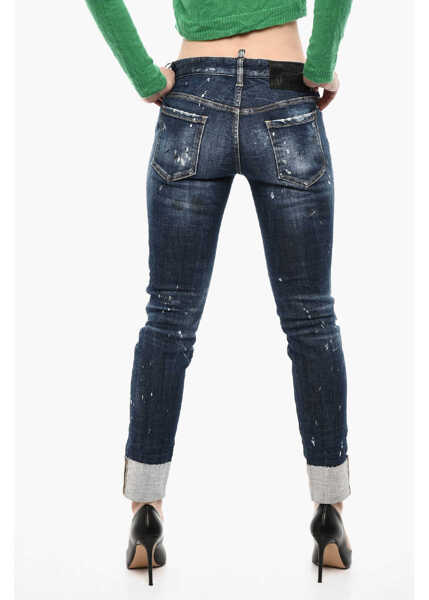 Blugi drepti DSQUARED2 Regular-Fit Vintage-Effect Jeans With Leather Patch Blue Femei (BM 17994109) 2