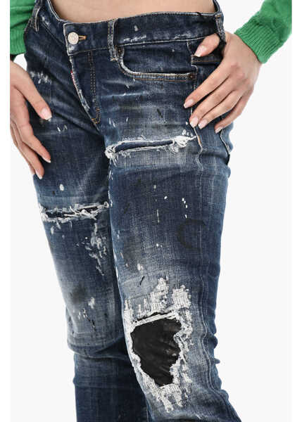 Blugi drepti DSQUARED2 Regular-Fit Vintage-Effect Jeans With Leather Patch Blue Femei (BM 17994109) 3