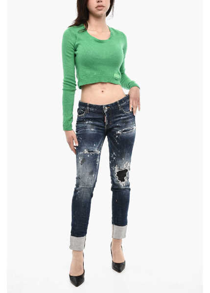 Blugi drepti DSQUARED2 Regular-Fit Vintage-Effect Jeans With Leather Patch Blue Femei (BM 17994109) 4