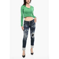 Imbracaminte Dama pagina 407 - Blugi drepti DSQUARED2 Vintage Effect Regular Jeans With Leather Patch Blue Femei (BM 17994109) - B-mall.ro