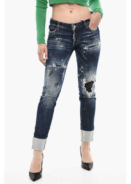 Blugi drepti DSQUARED2 Regular-Fit Vintage-Effect Jeans With Leather Patch Blue Femei (BM 17994109) 1