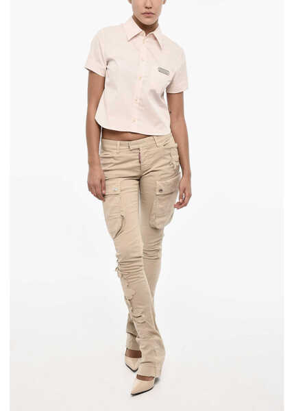 Camasi casual DSQUARED2 Cotton Poplin Shirt With Breast Pocket Pink Femei (BM 17994448) 4